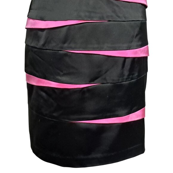 Y2K Betsy & Adam Black Fuchsia Satin Wave Cocktail Mini Dress Size 14 Going Out - Picture 6 of 10